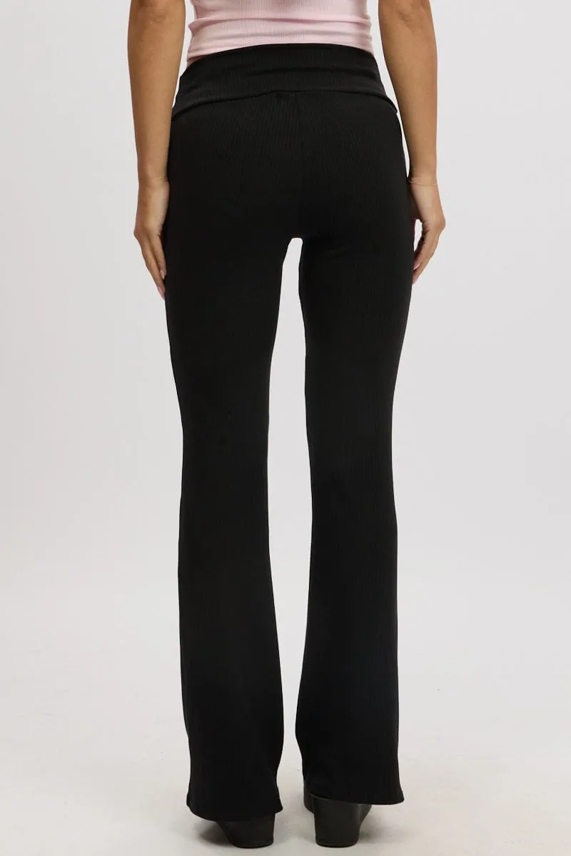 Black Fold Back Flare Leg Pants All Season Versatility