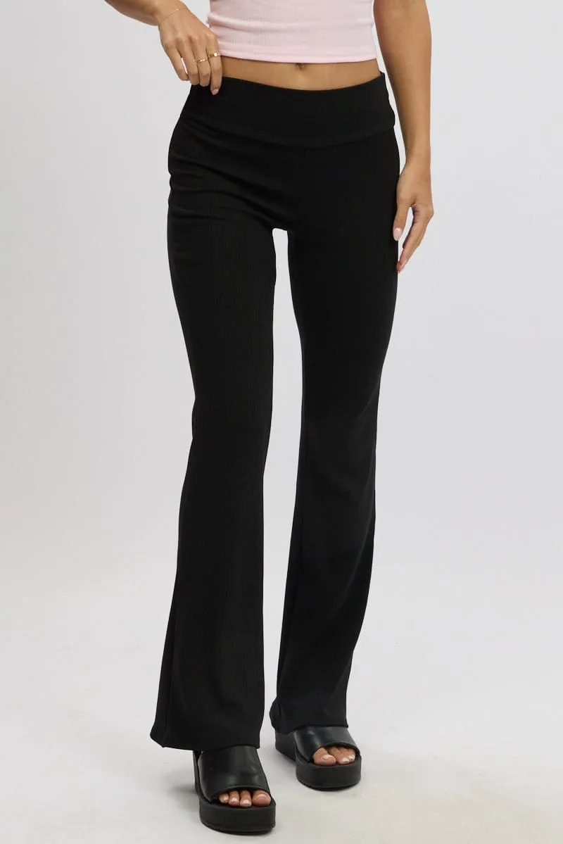 RecycledPolyester Cozy Design Black Fold Back Flare Leg Pants