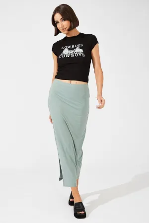 Green Supersoft Maxi Skirt Side Split Chill Tones