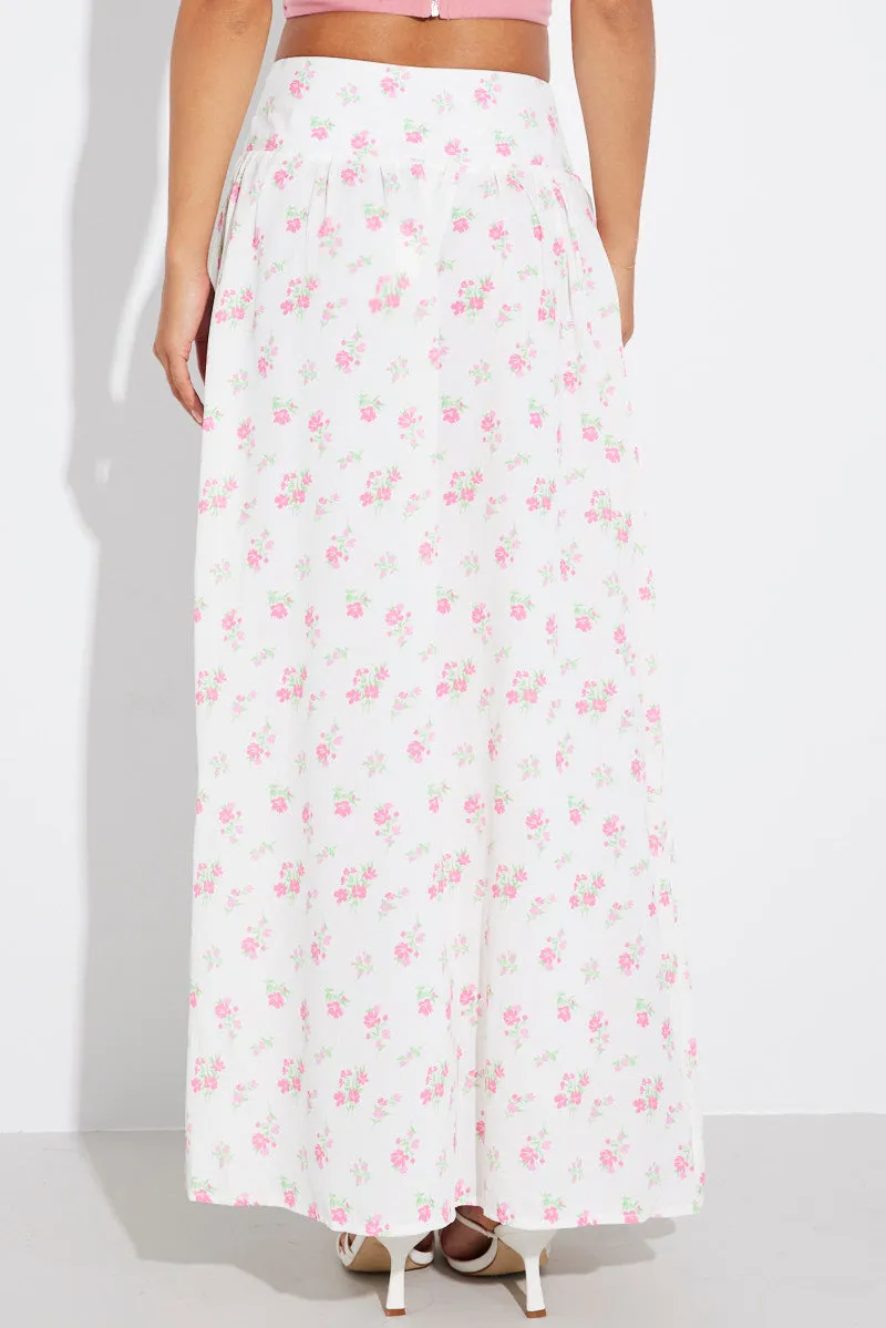 White Floral Maxi Skirt Bouquet Ditsy Side Split Skirt Style Vibes