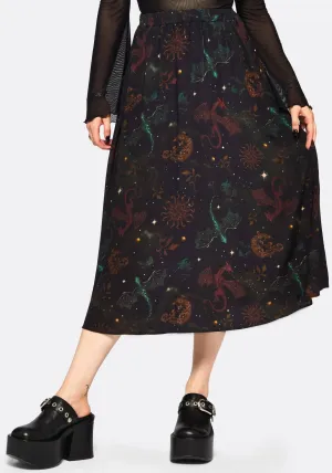 Light Wear City Wear Phoenix Dragon Printed Pleated Midi Skirt