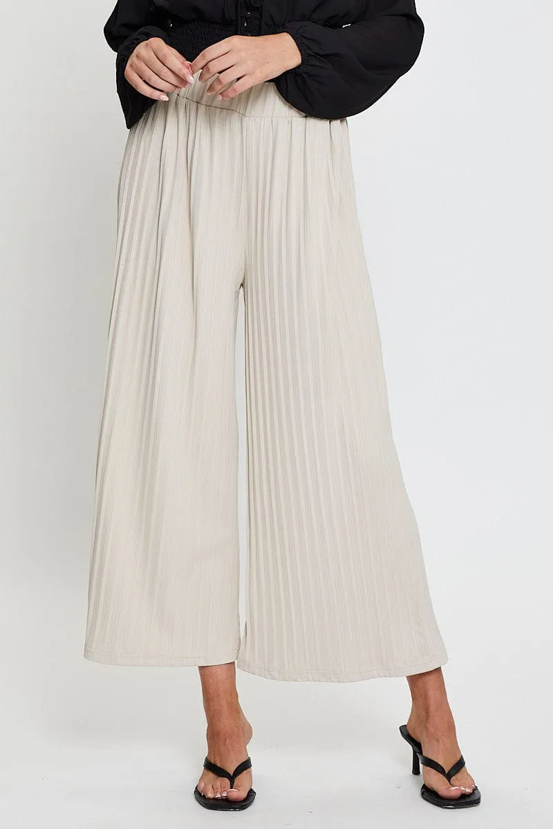 Core Flex Beige Ribbed Pants High Rise Wide Leg
