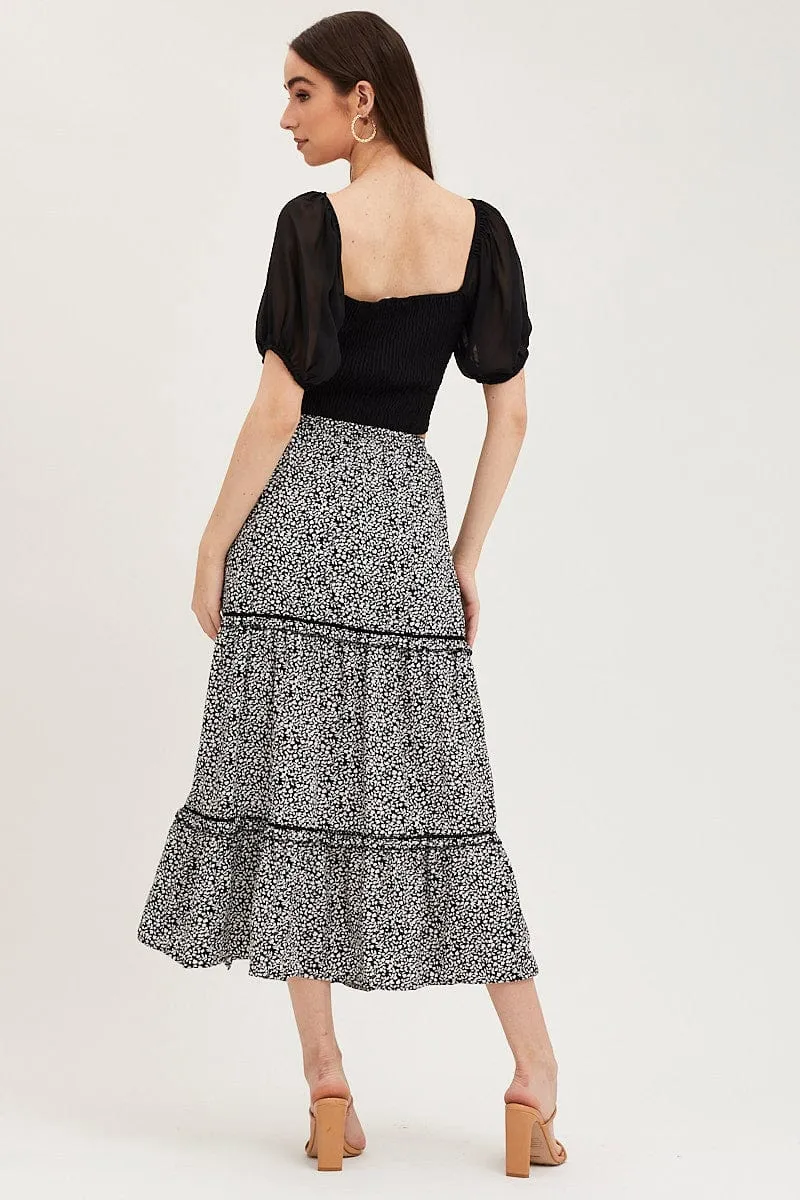 Photoshoot Ready Ditsy Print Maxi Skirt High Rise