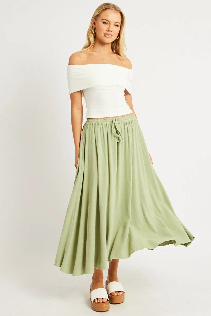 Dance Practice Modern Design Green Midaxi Skirt High Rise Volume Linen Blend