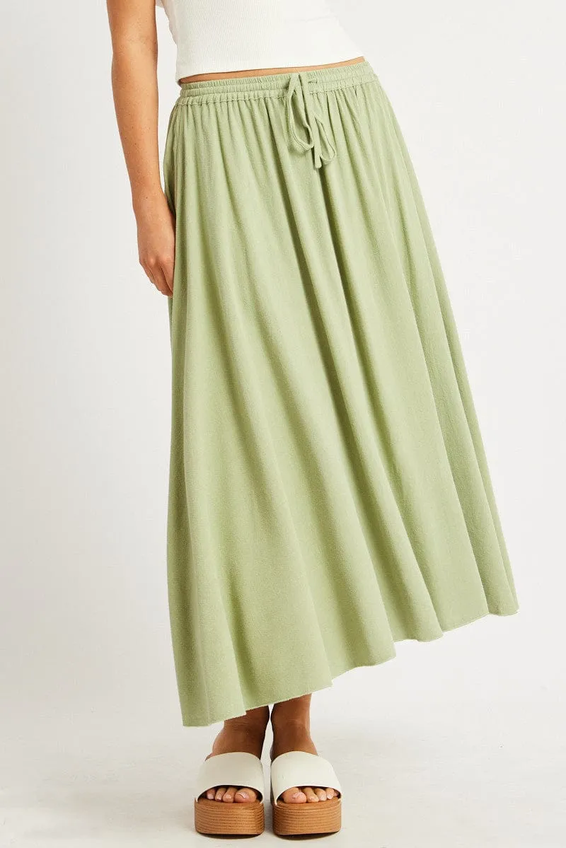 Green Midaxi Skirt High Rise Volume Linen Blend Breezy Edge
