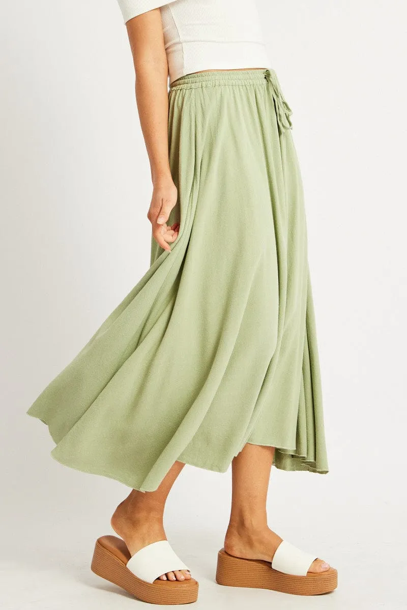 Chill Wear Green Midaxi Skirt High Rise Volume Linen Blend