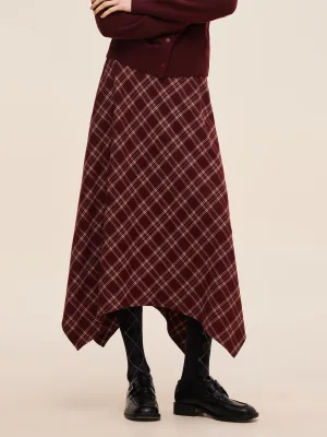 Plaid Asymmetrical Hem Women Skirt With Triangle Scarf Seasonal Must Have Simple looks