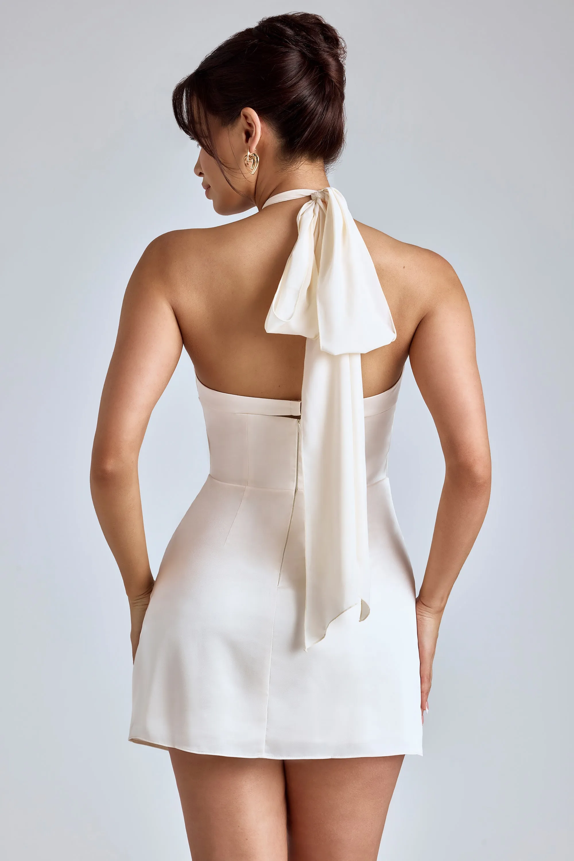Star Glow Cross-Neck A-Line Mini Dress in Ivory