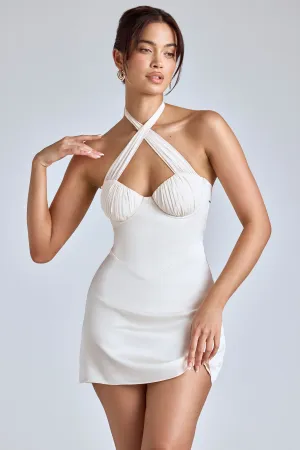 Cross-Neck A-Line Mini Dress in Ivory Stage Warm Playful Fashion