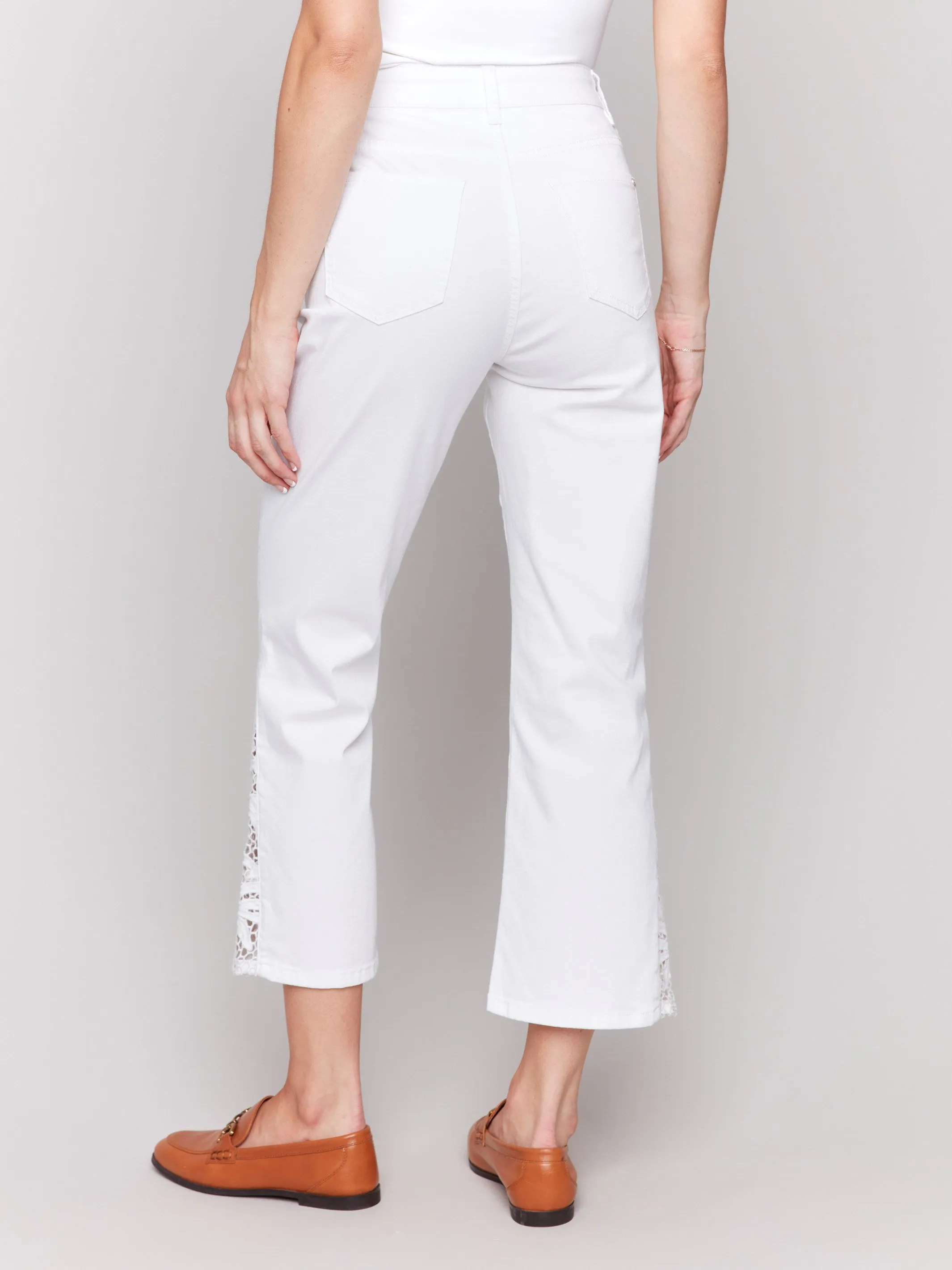 Everyday Ready Autumn Days Parent Style Lace Cut Side Bootcut Twill Pants - White