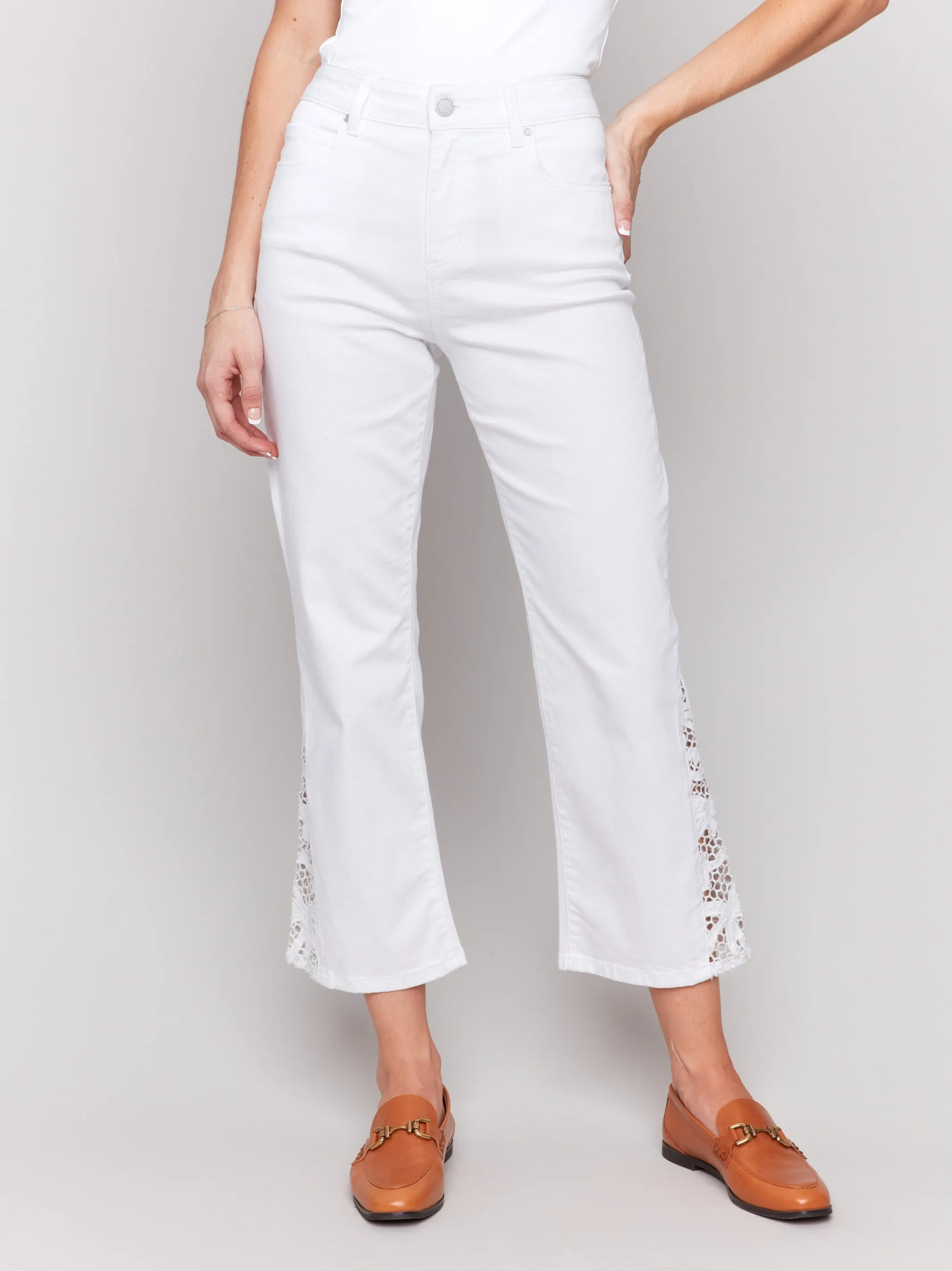 Unisex Wear Premium Lace Cut Side Bootcut Twill Pants - White