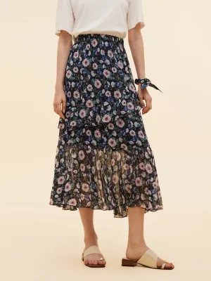 Sophisticated Mood 10MM Mulberry Silk Floral Print Women Tiered Skirt