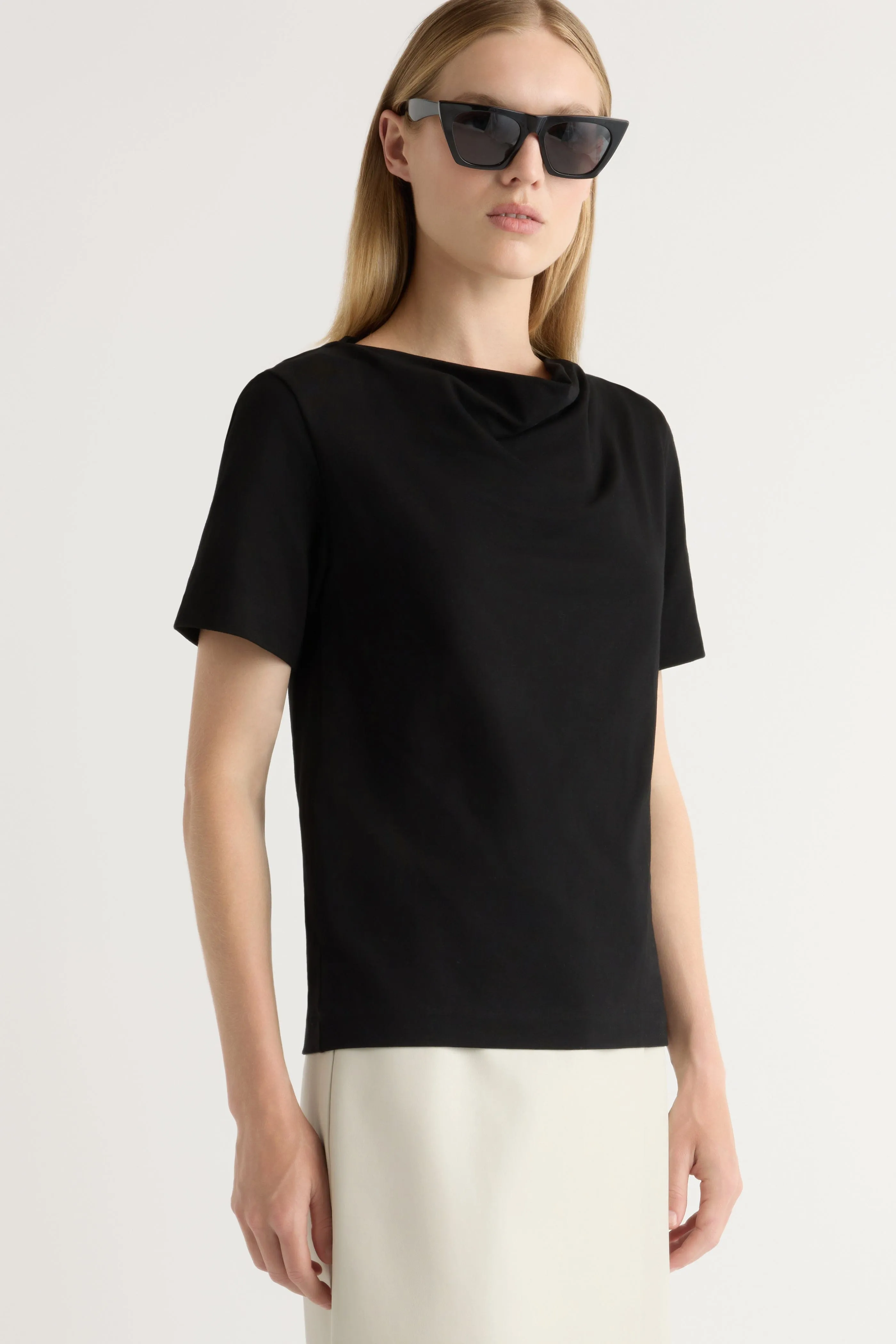 Kendra Organic Cotton Cowl-Neck Tee Ribbed collar Comfy Look Wear