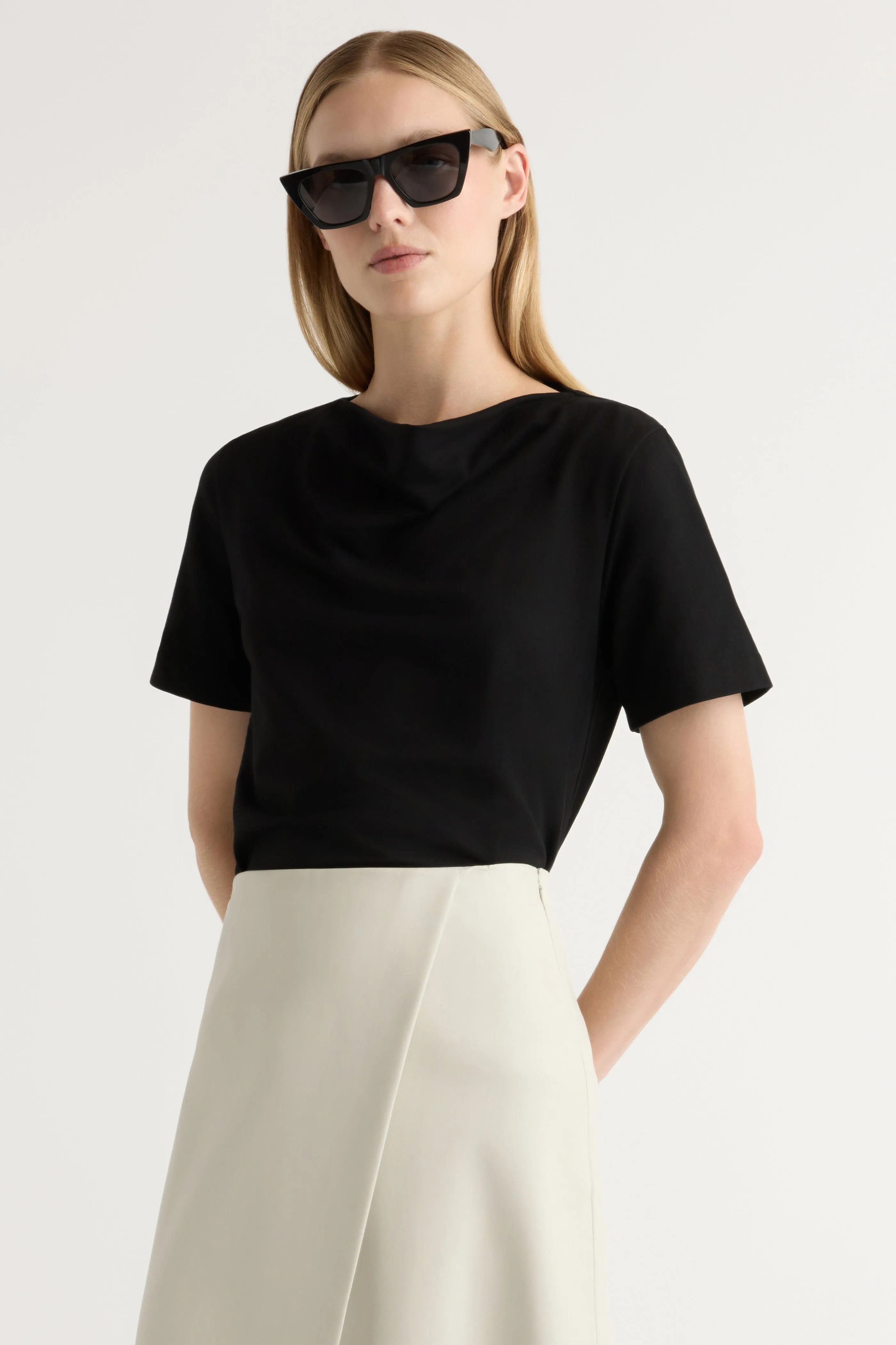 Kendra Organic Cotton Cowl-Neck Tee Flexible Ribbed Cuffs UV Protective Fabric