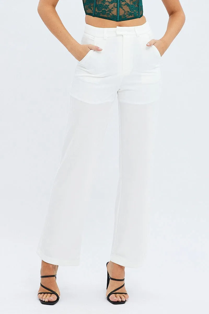 White Straight Fit Pants High Rise Ponte Flexible Use ArticulatedJoints