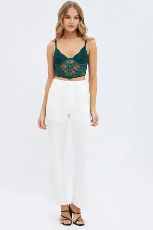 Recycled fibers Flex Fit White Straight Fit Pants High Rise Ponte