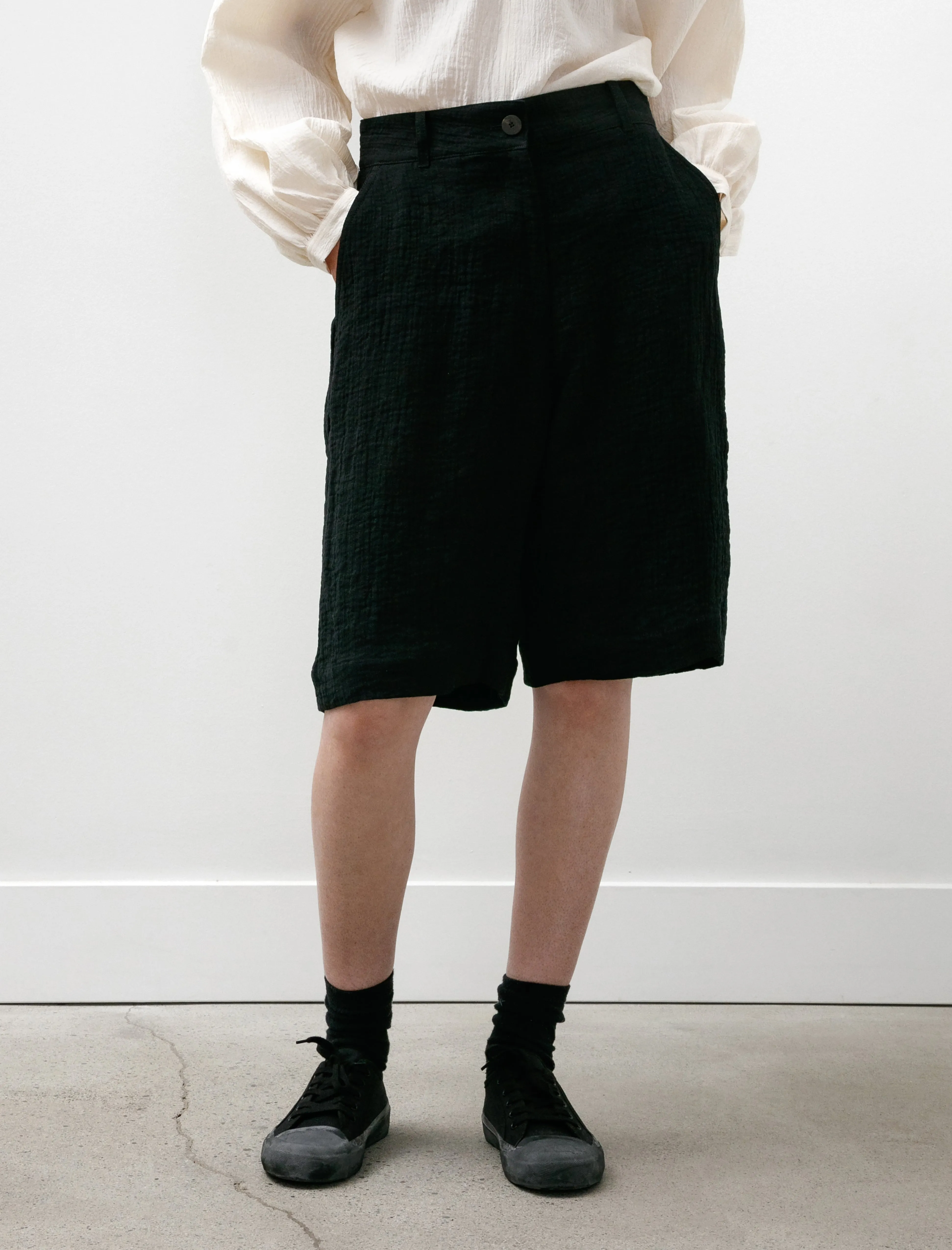 Luna Wide Leg Shorts Double Linen Dark Navy Artisanal