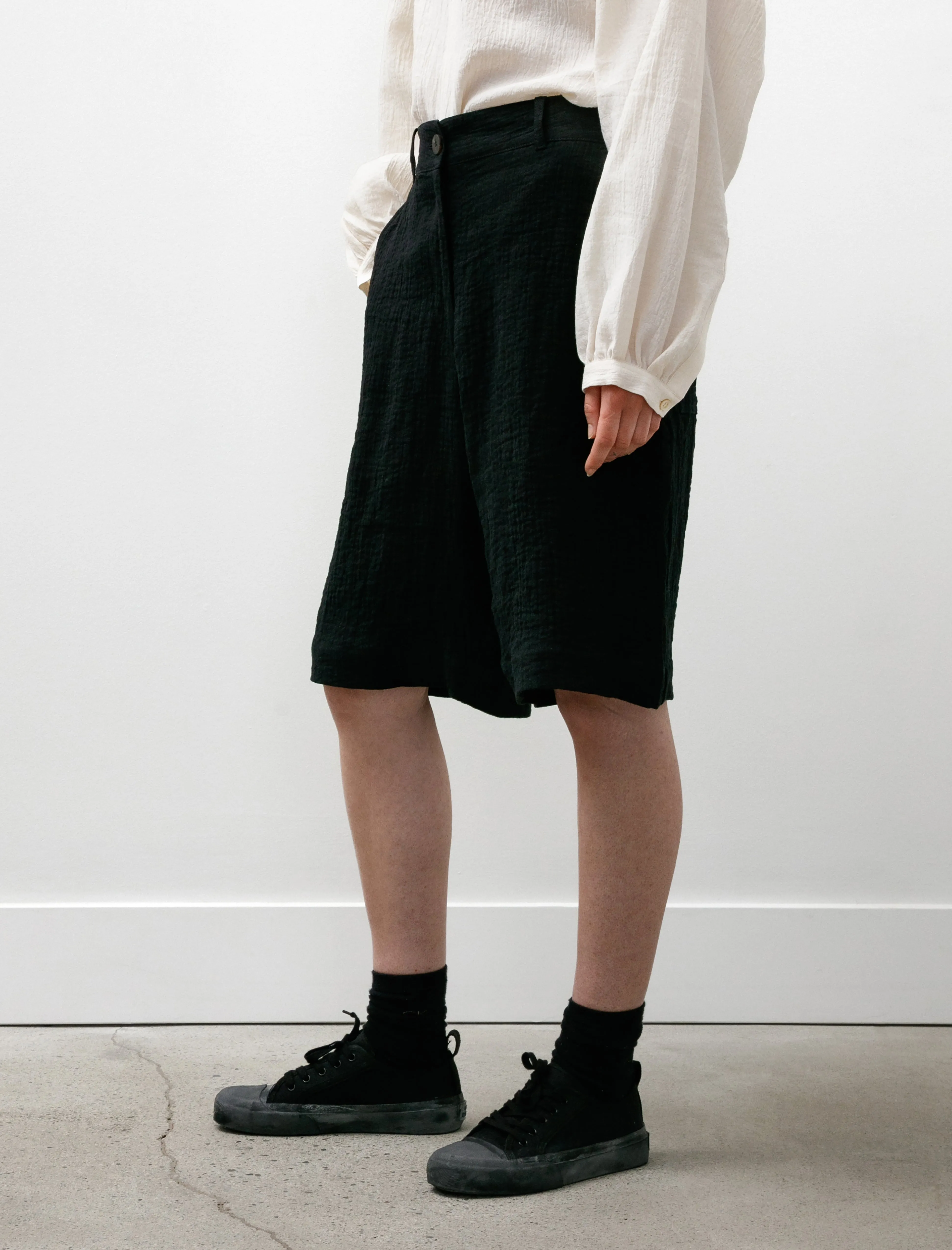 Active Style sequined details Luna Wide Leg Shorts Double Linen Dark Navy