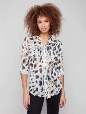 Printed Button-Up Blouse - Animal Pure Tone Glow Up