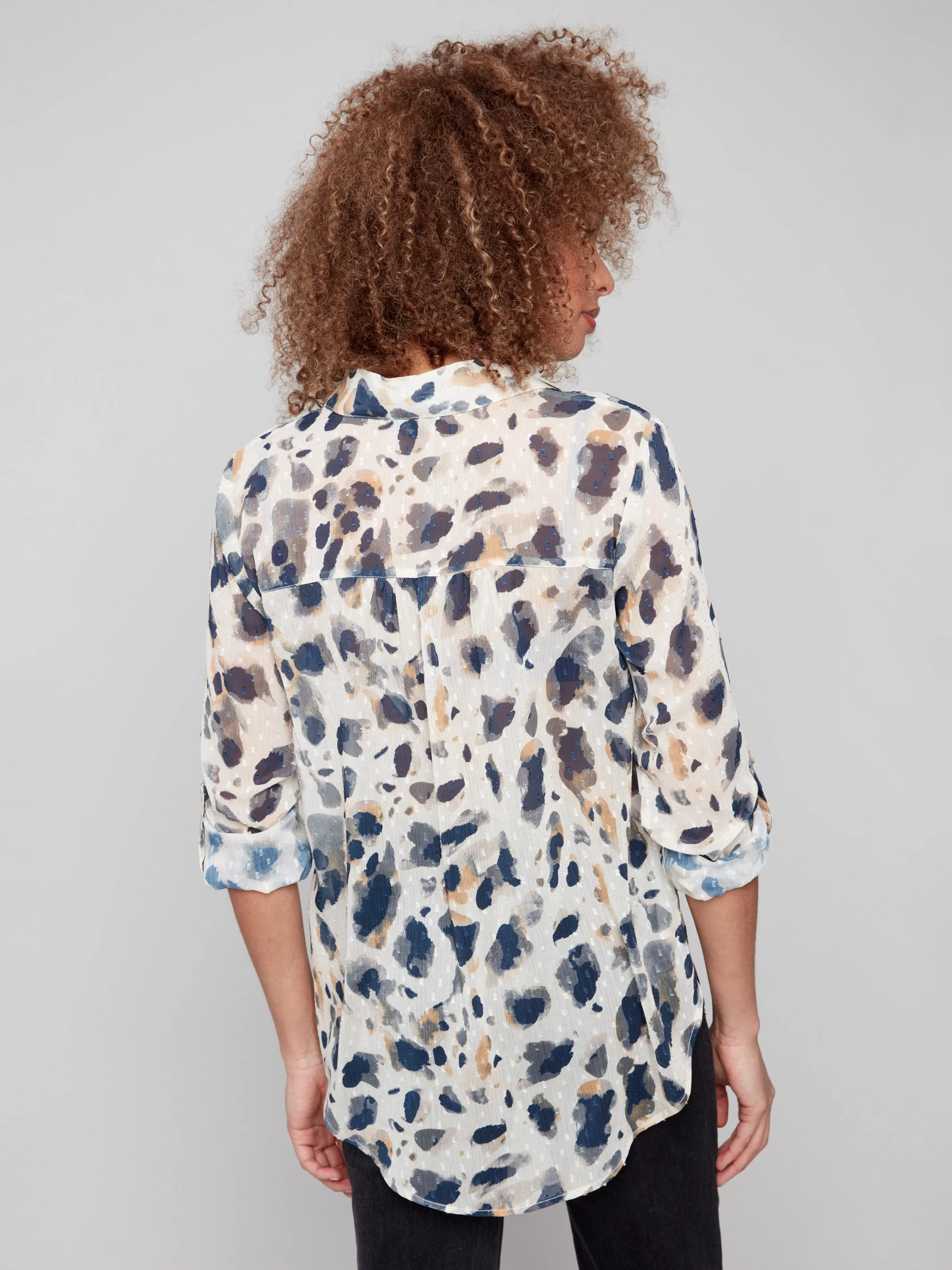 Printed Button-Up Blouse - Animal Pure Fit Sun Beam