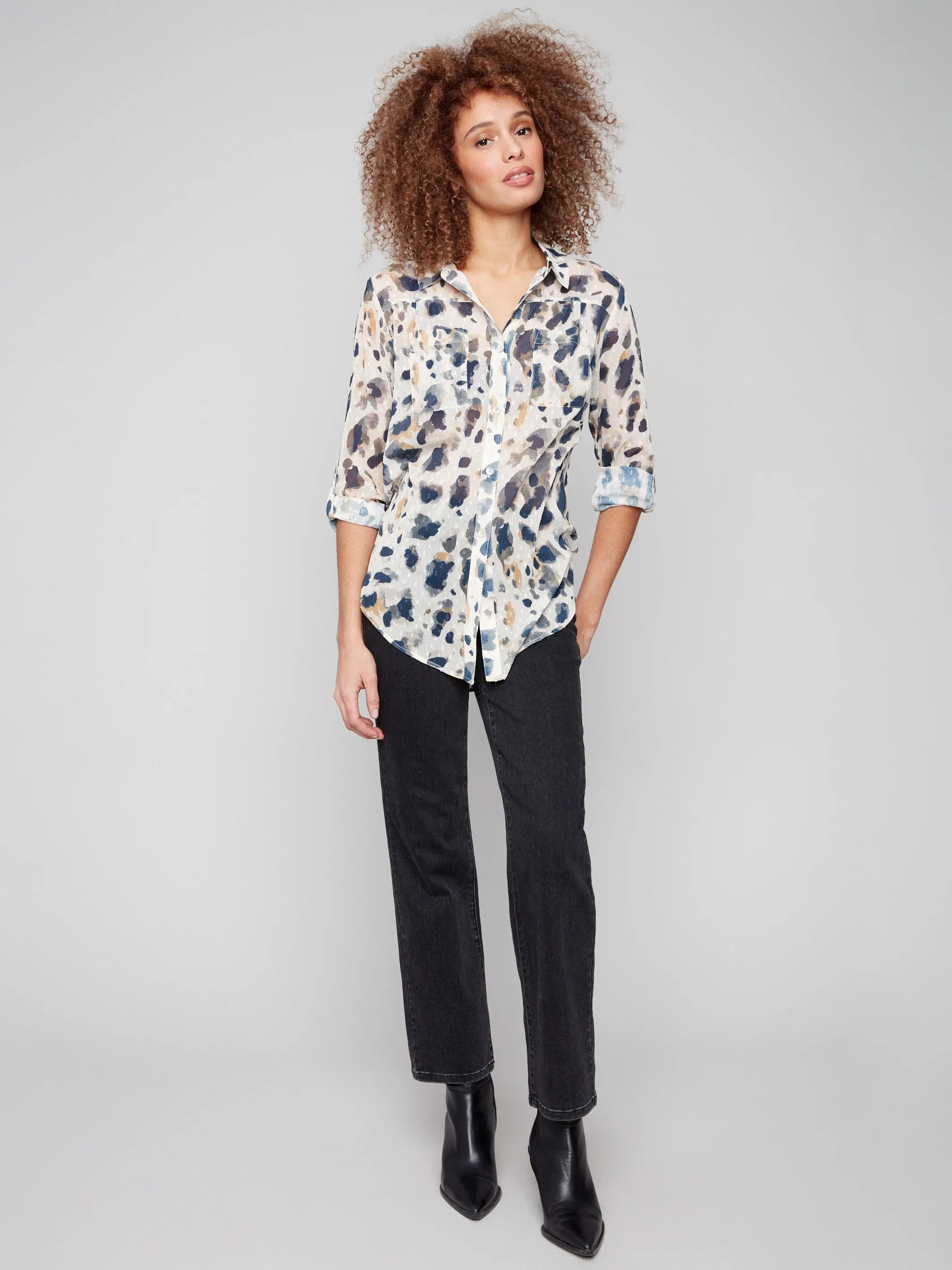 Printed Button-Up Blouse - Animal LightweightDesign Sporty Gear