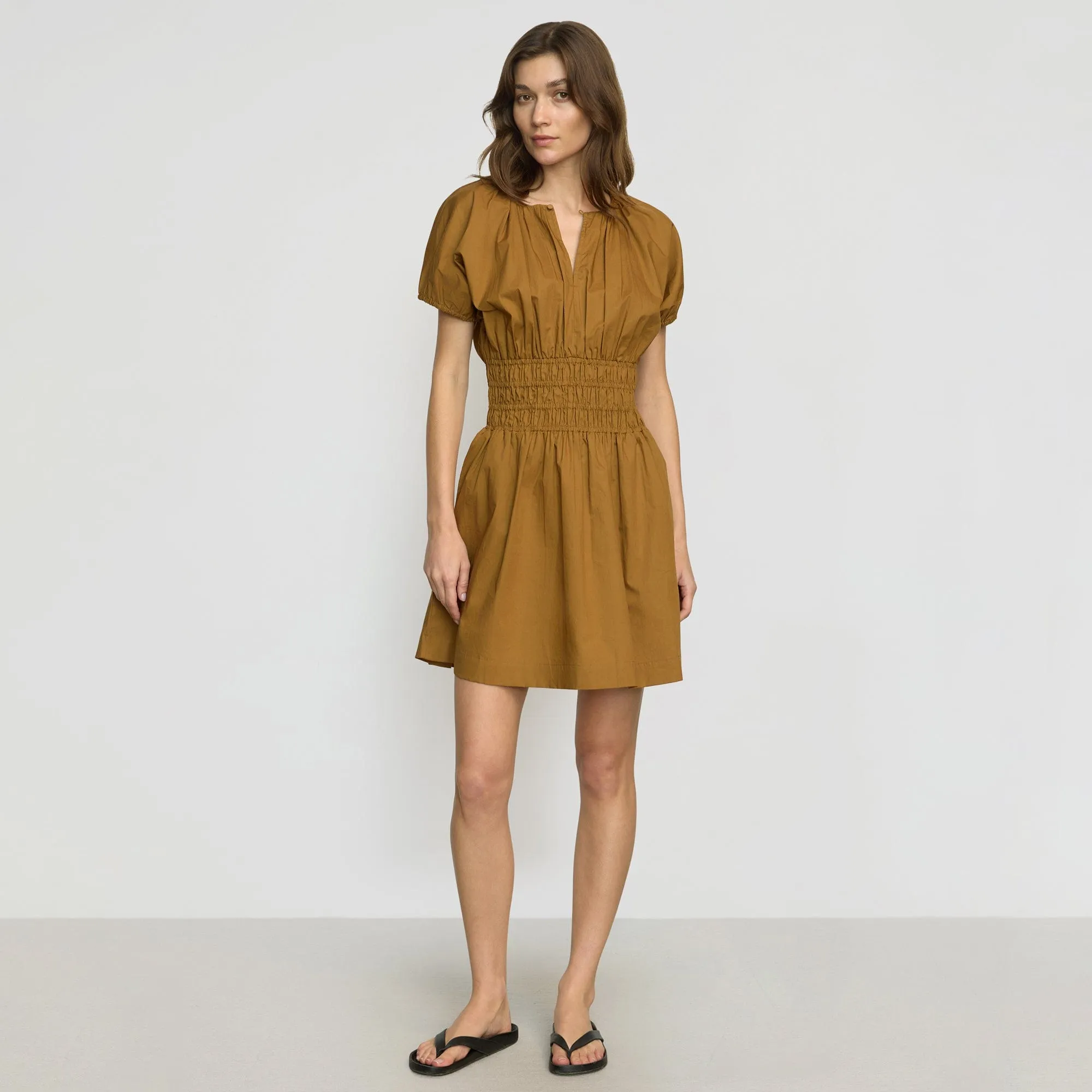 Kaci Cinched-Waist Organic Cotton Dress Party Guest FrictionReducing Lining