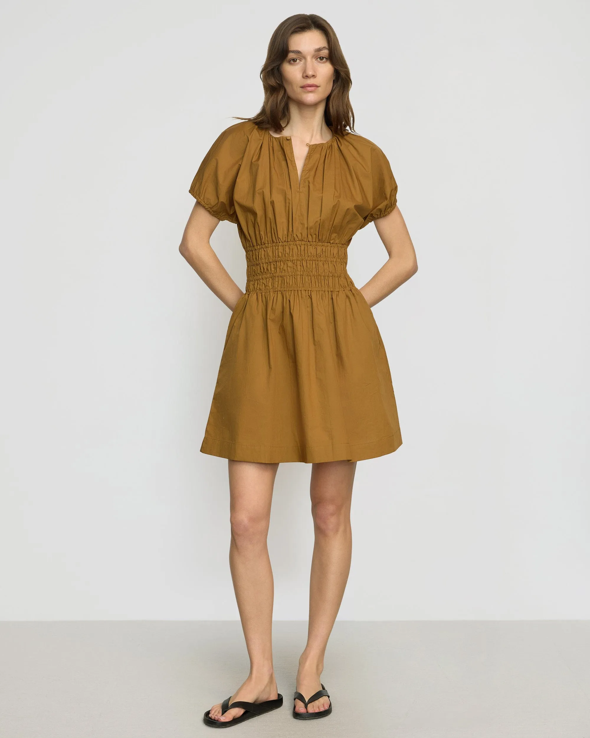 Kaci Cinched-Waist Organic Cotton Dress Pure Linen Blend