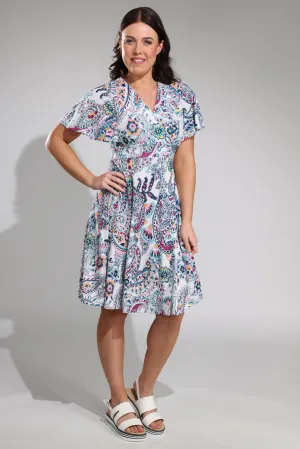 SustainableBlend Shine Mood V neck crossover Dress | PINK PAISLEY | 7433A1