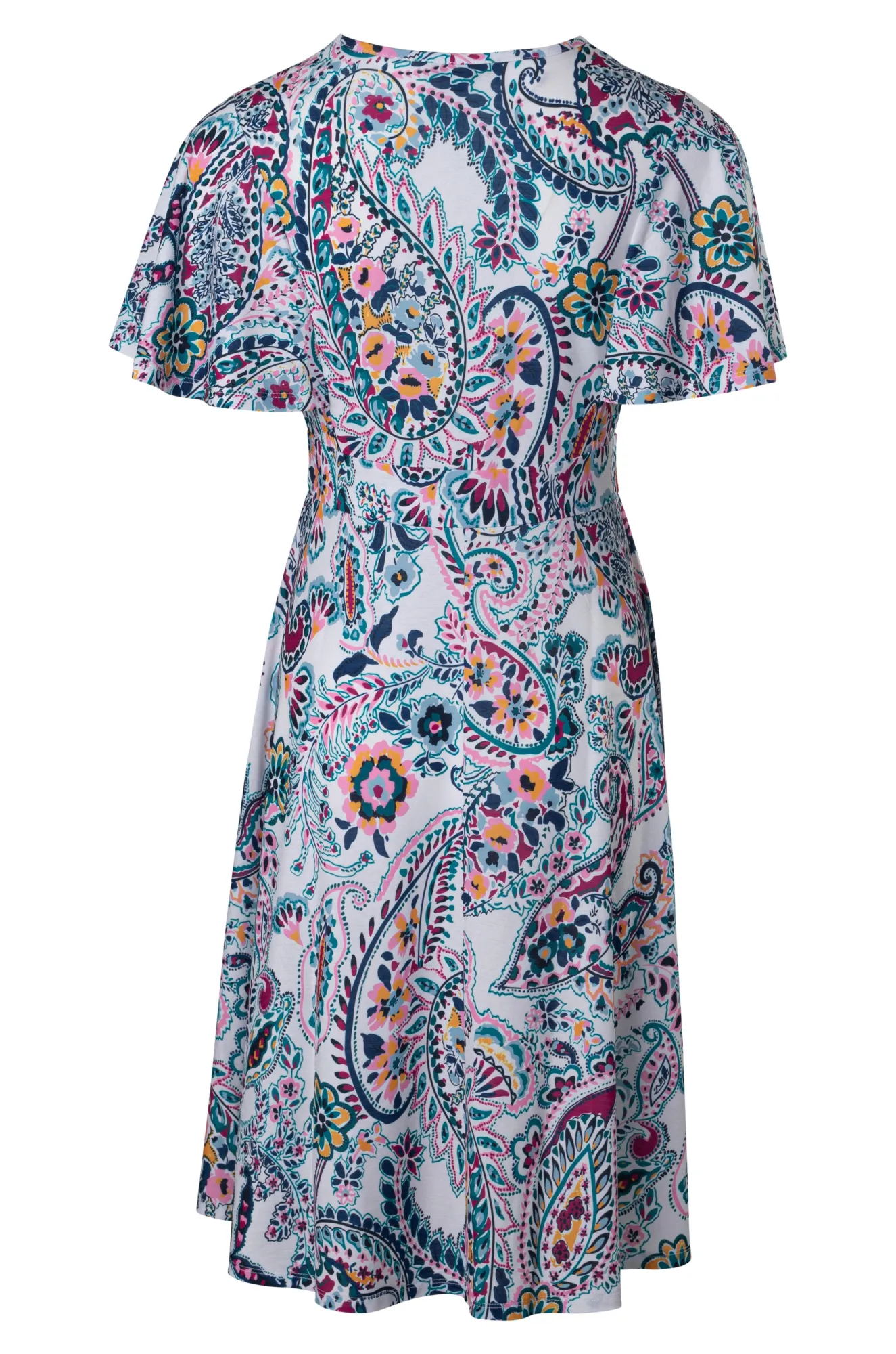 Business Attire V neck crossover Dress | PINK PAISLEY | 7433A1