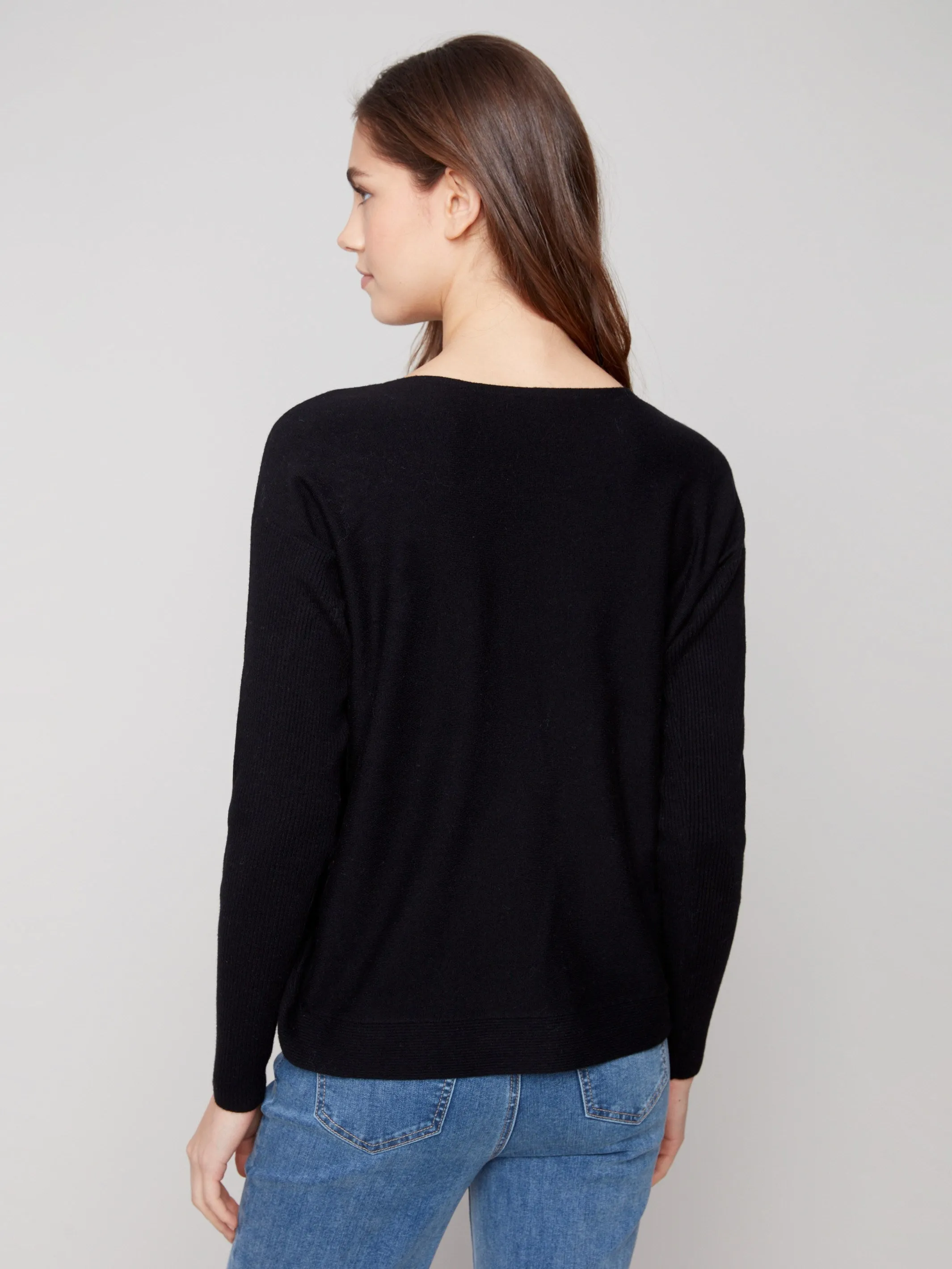 Soft Wear Street Style Boat Neck Sweater With Side Buttons - Black