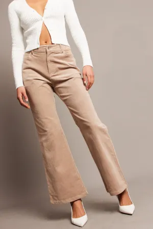 Comfort Cushioning Beige Wide Leg Pants High Rise Corduroy