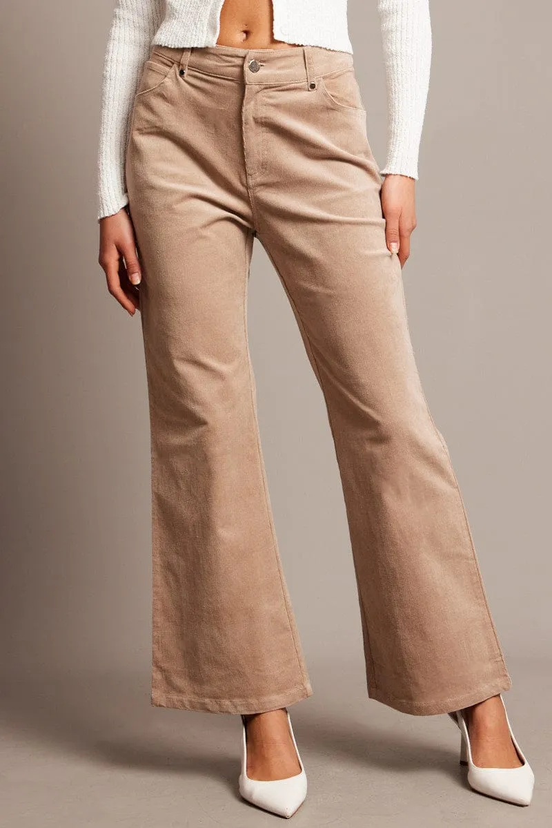 Move Comfort Flexible Use Beige Wide Leg Pants High Rise Corduroy