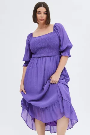Cotton Shade Onyx Glow Purple Maxi Dress Half Sleeve Shirred