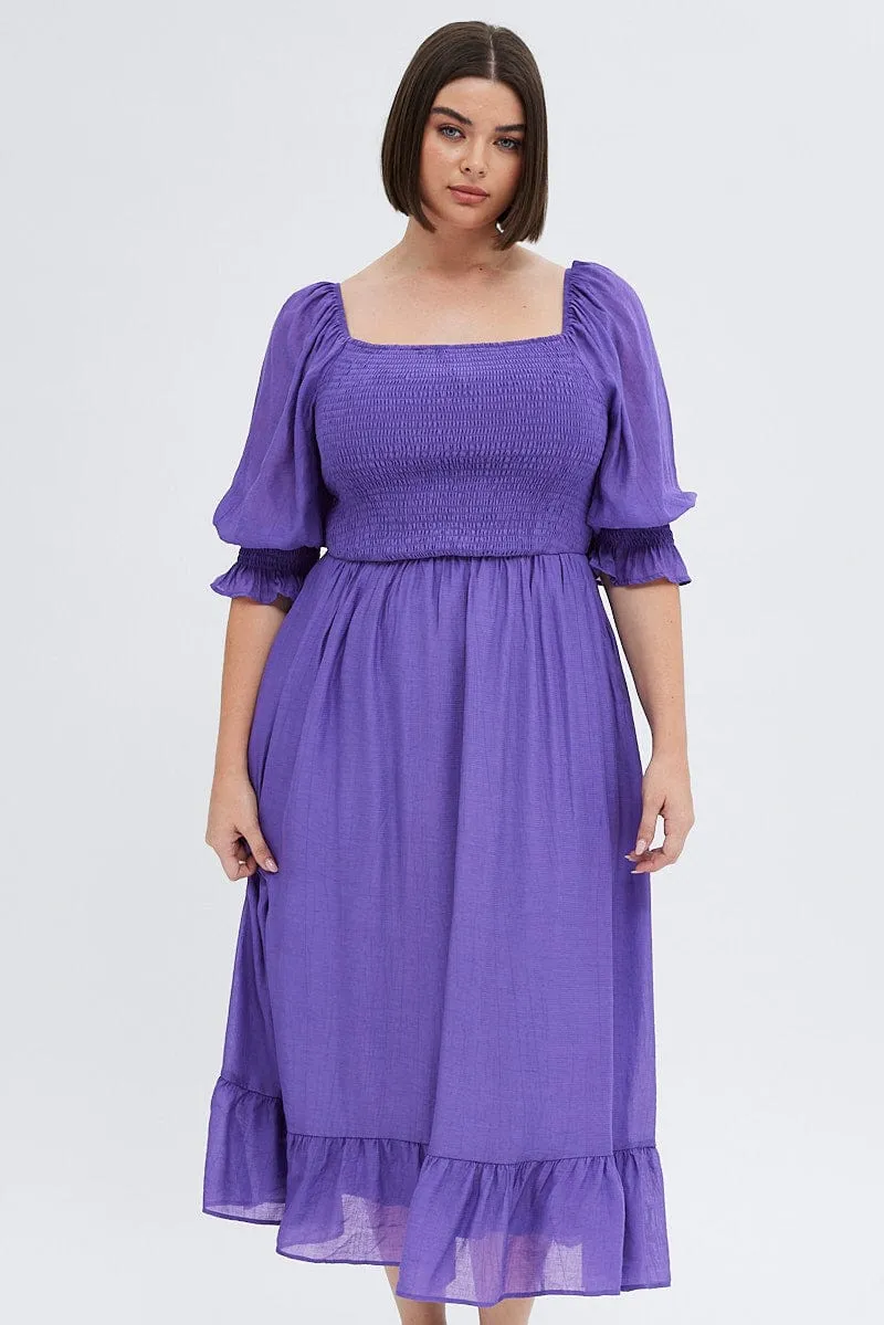 Night Glow Purple Maxi Dress Half Sleeve Shirred