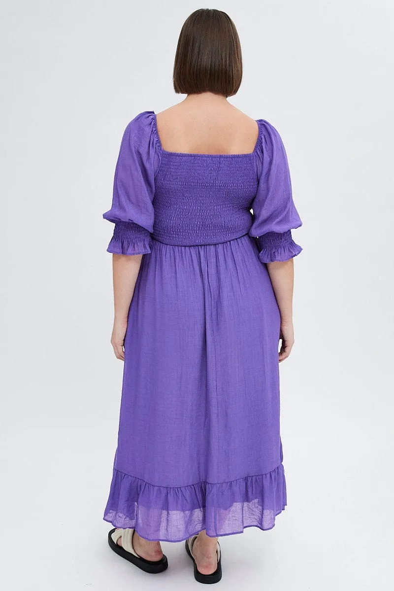 Practical long dress Purple Maxi Dress Half Sleeve Shirred