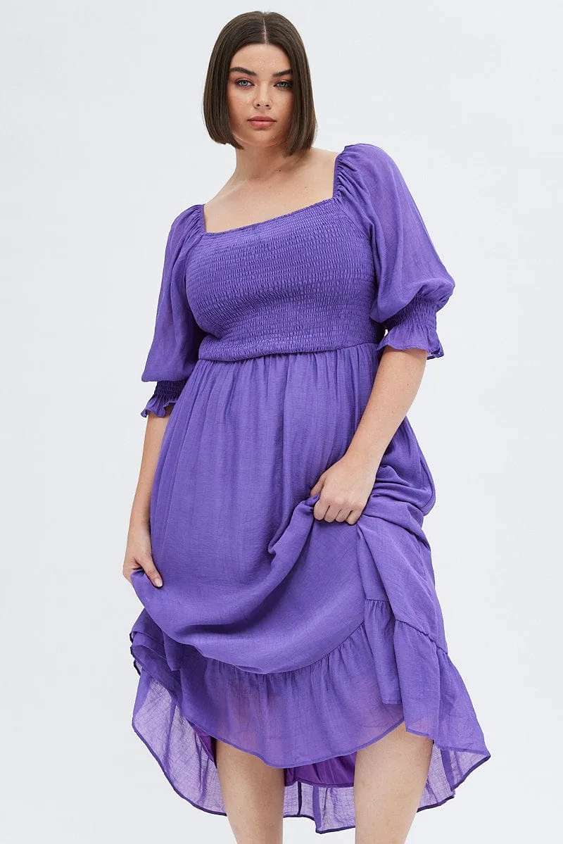 Cotton Shade Onyx Glow Purple Maxi Dress Half Sleeve Shirred