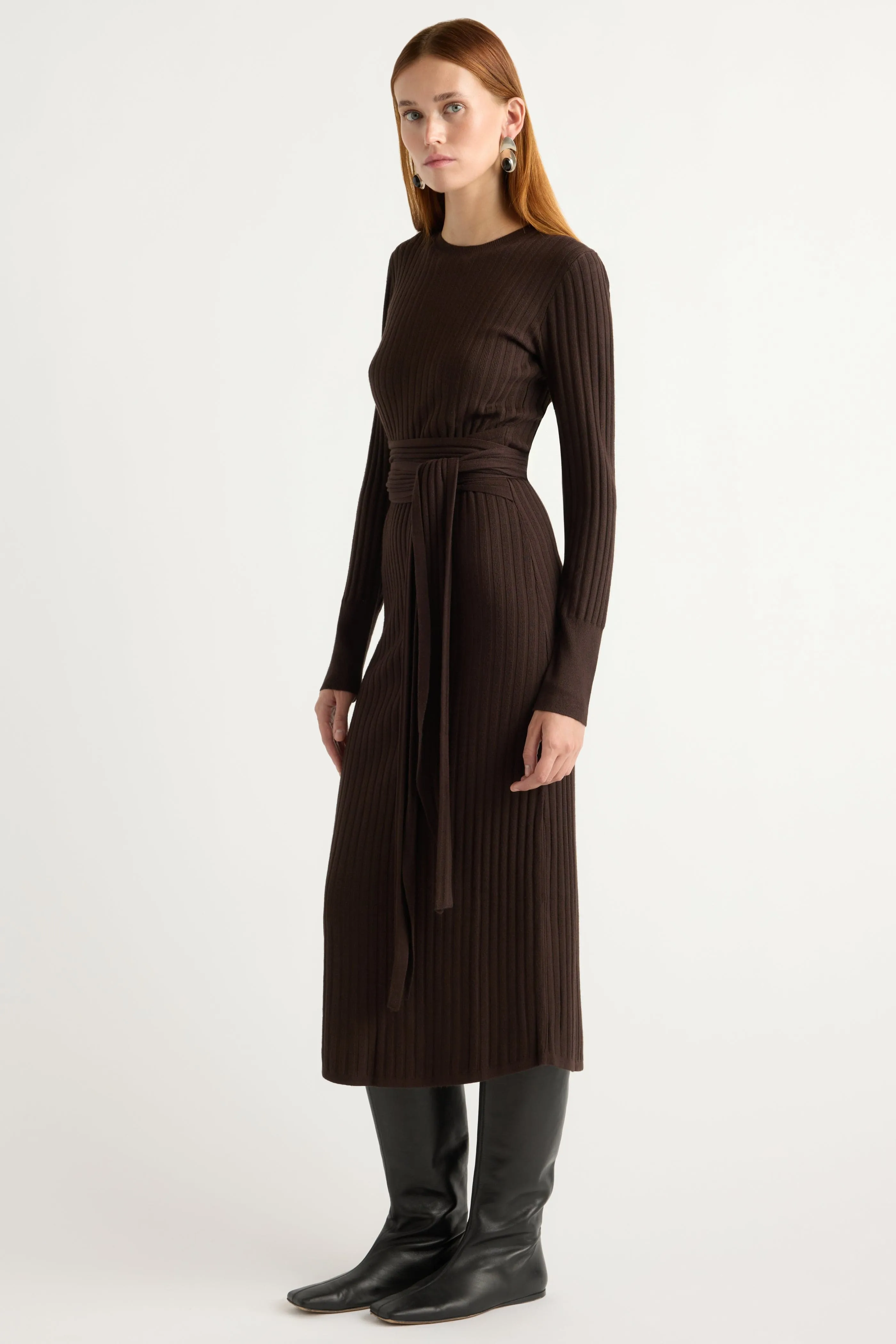 Carmen Tie-Front Ribbed Dress Clear Mind