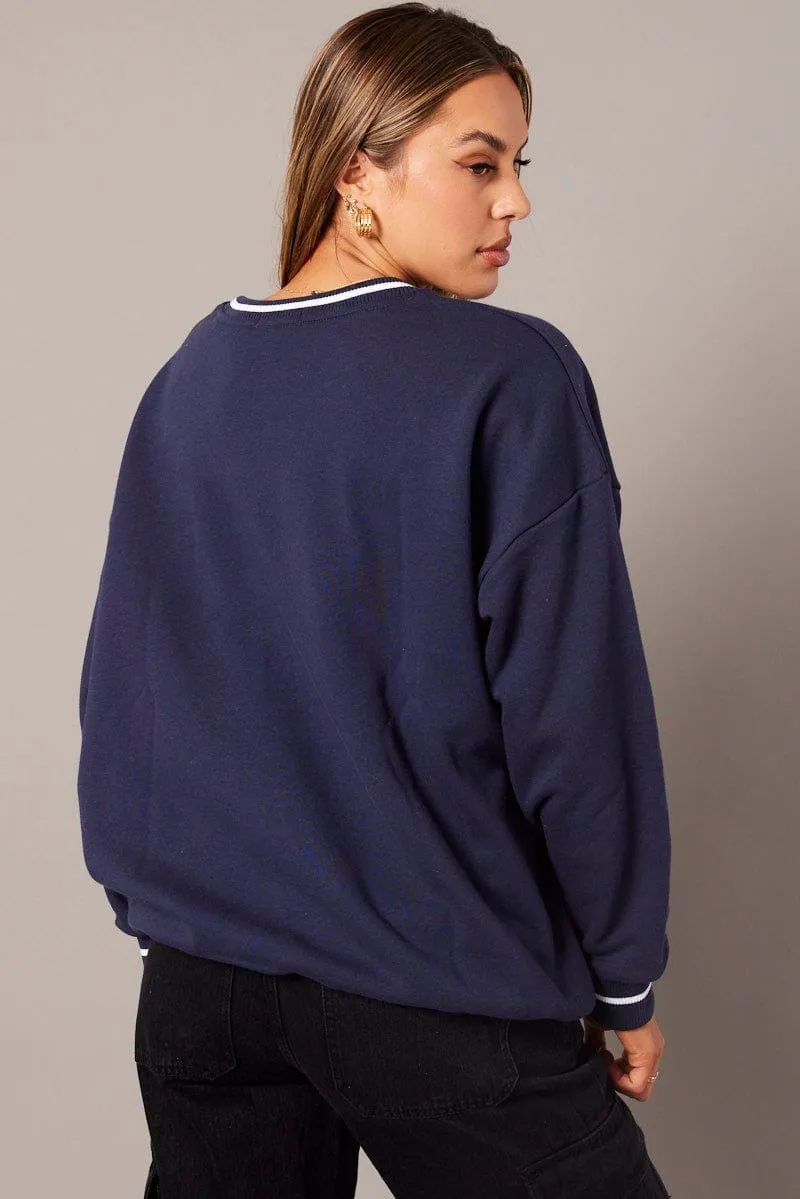 Blue Graphic Sweater Long Sleeve Printed product animal print wildness
