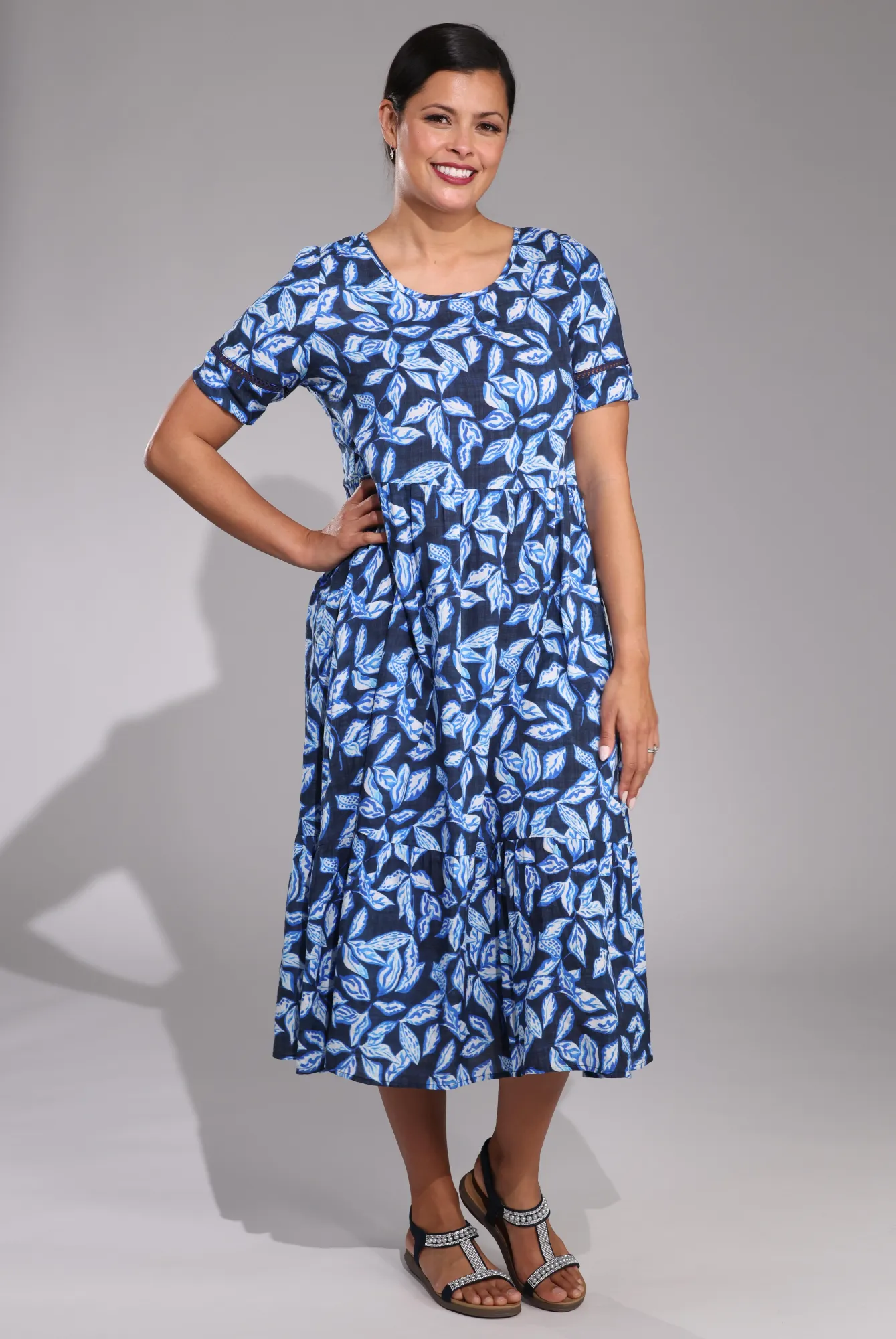 Dress | Navy Leaves | 6532C1 Versatile Scarf