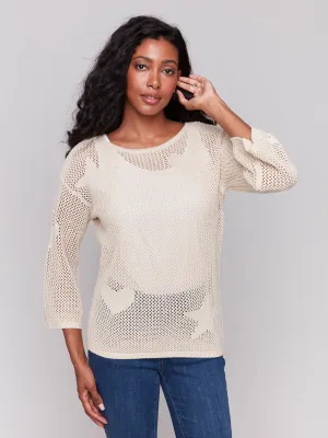 Jacquard Knit Crochet Sweater - Natural Comfortable Look Sustainable Sourcing Certified