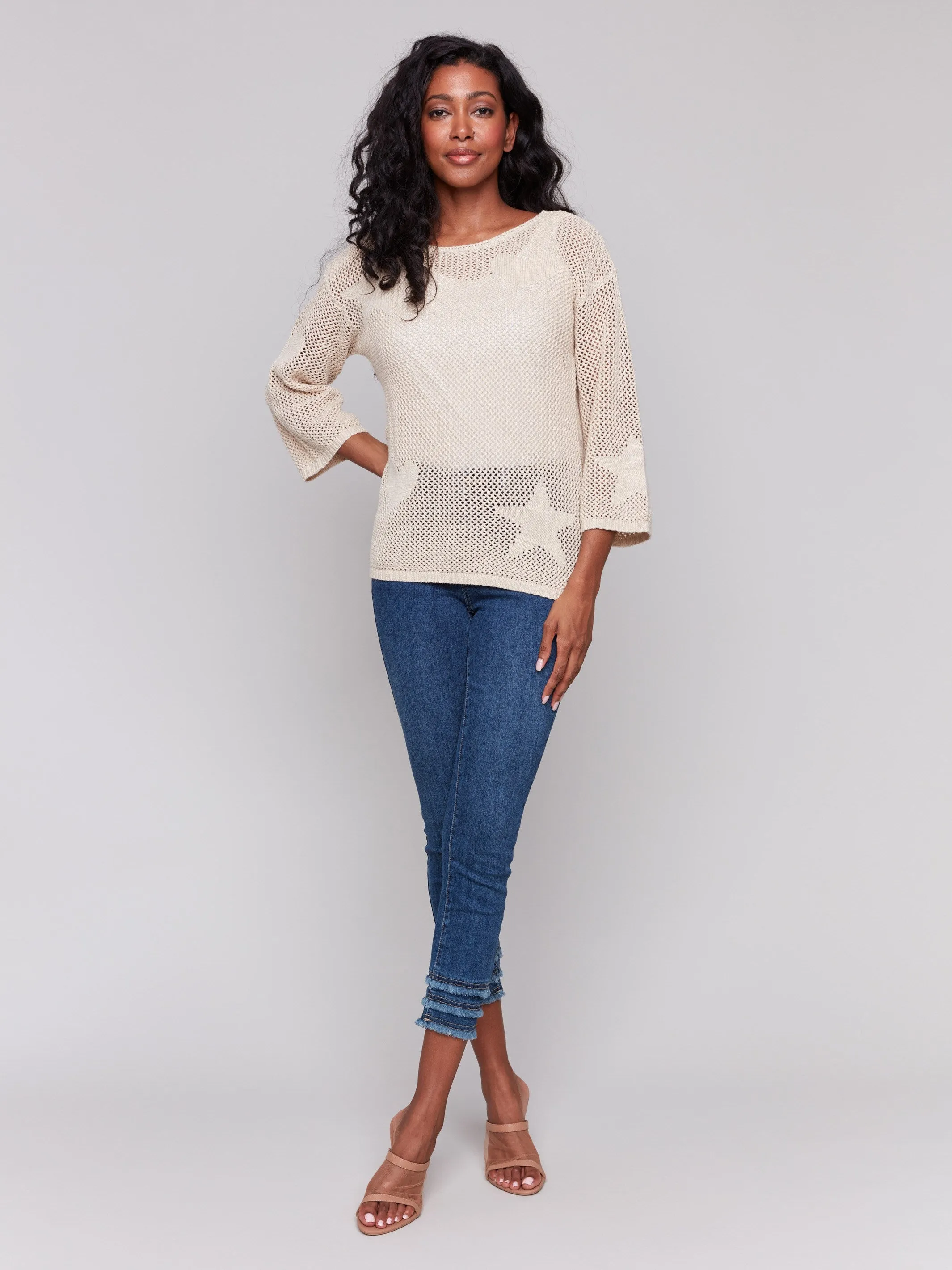 Jacquard Knit Crochet Sweater - Natural Smart Wear Chilly Days