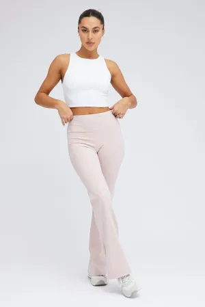 Odor Control Fabric ReflectiveTrim Beige Flare Leg Pants Legging