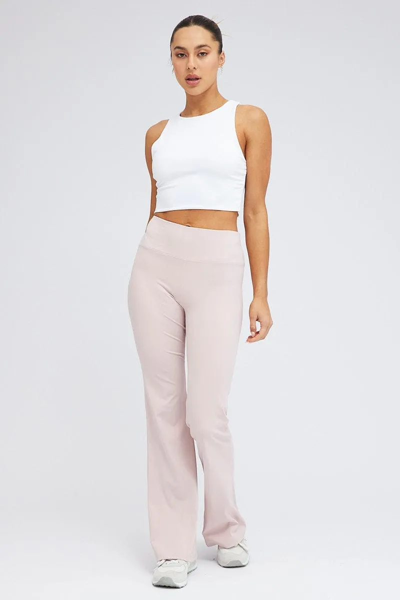 Breathable Wearable Relaxed Style Beige Flare Leg Pants Legging