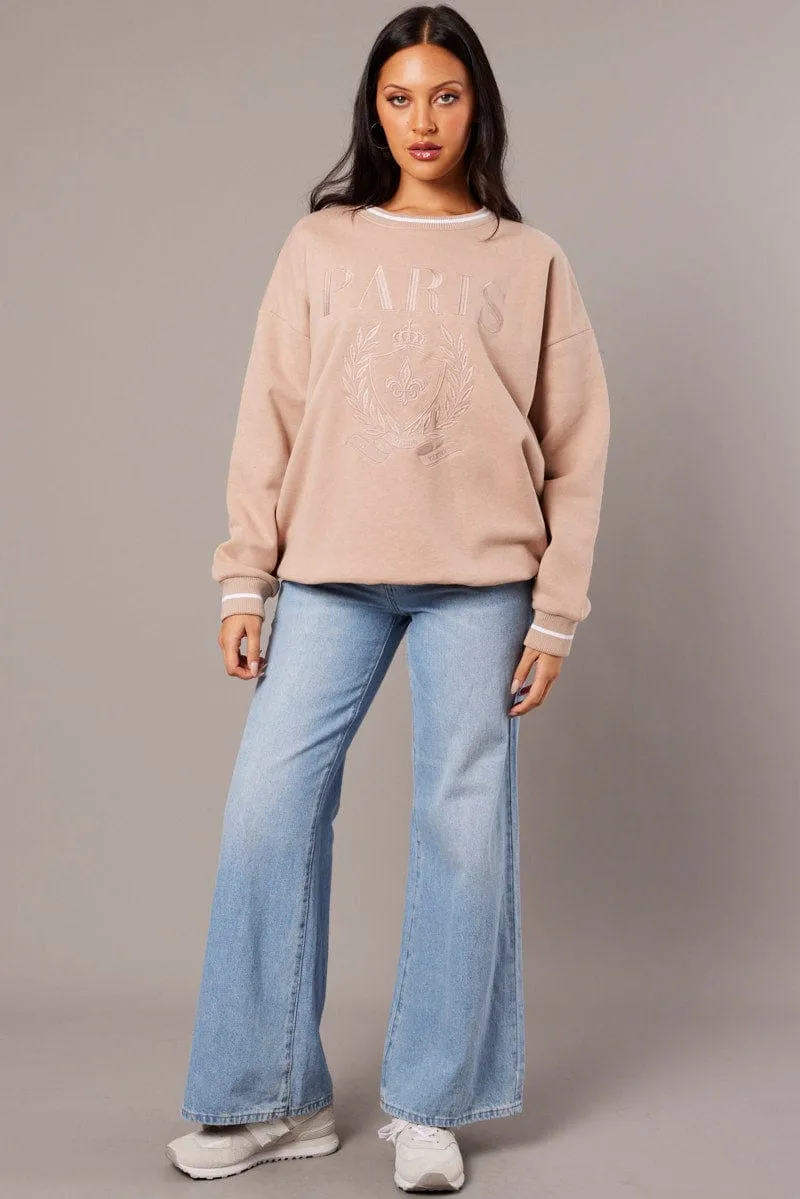 product exchange policy product industry position Brown Graphic Sweater Long Sleeve