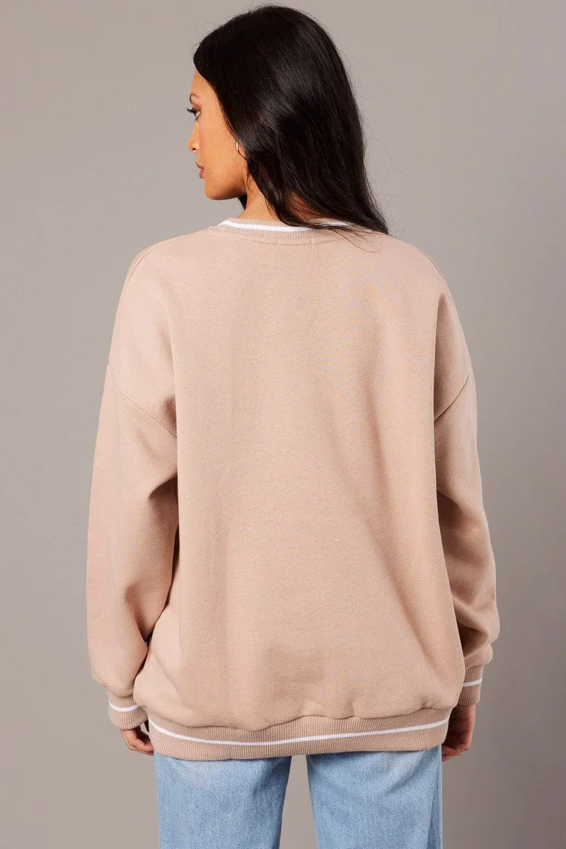 Minimal Staple Everyday Comfort Brown Graphic Sweater Long Sleeve