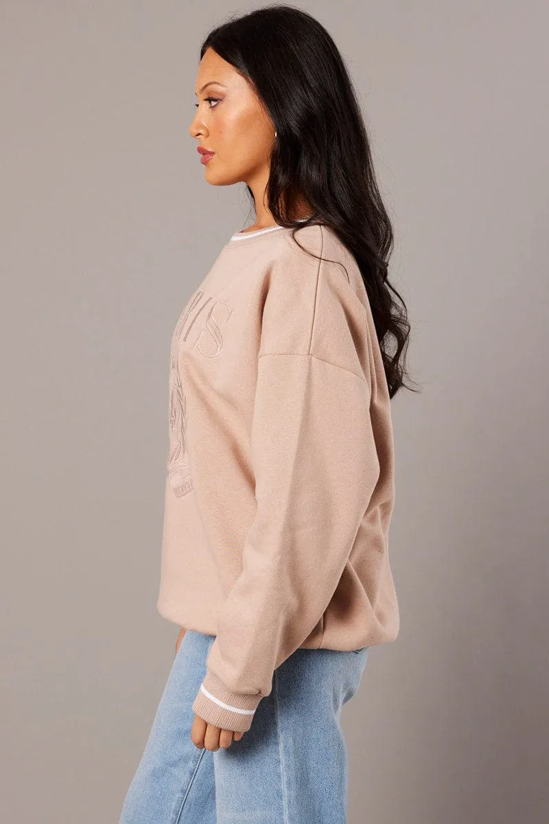 appropriate for sunny days Brown Graphic Sweater Long Sleeve