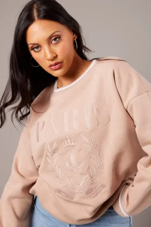 Brown Graphic Sweater Long Sleeve product festival wearability Easy iron