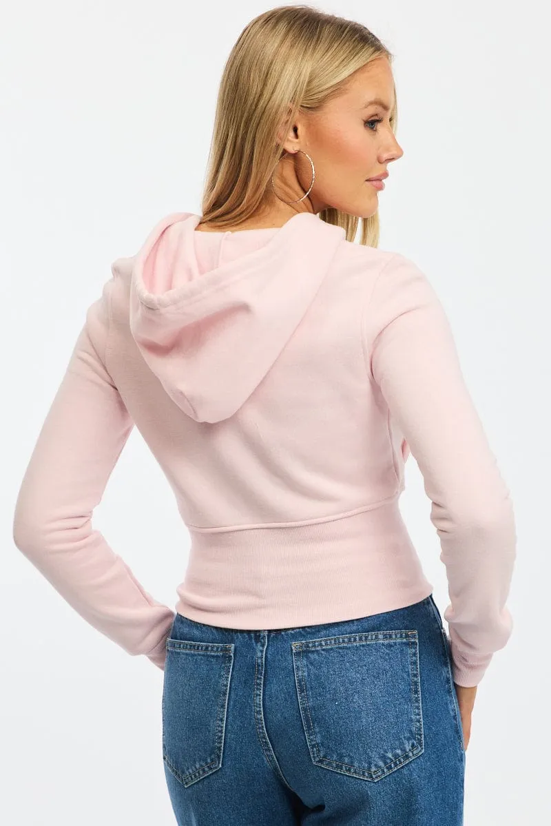 ring accents Pink Zip Through Hoodie