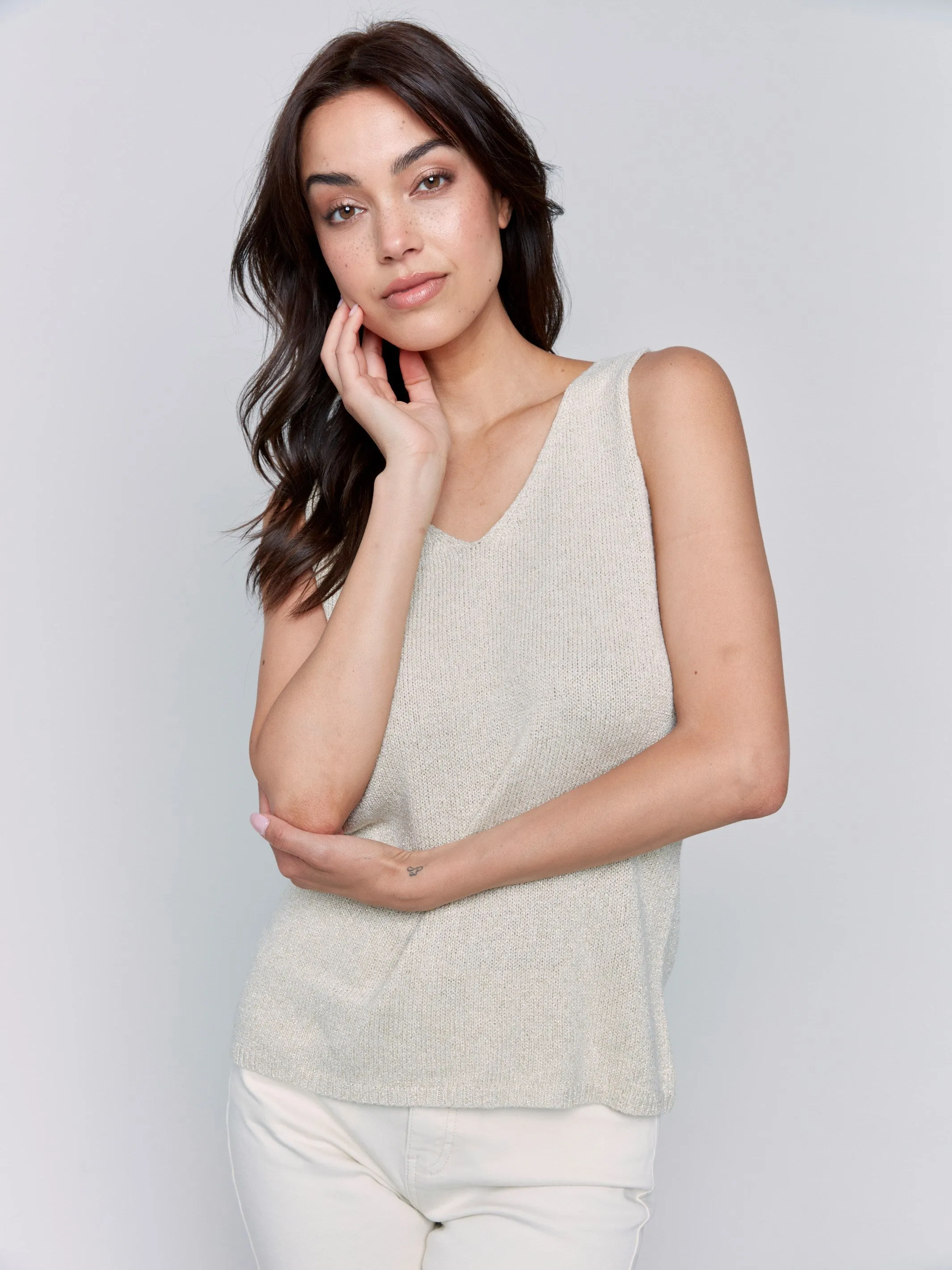 Versatile Layer All-Purpose Knit Metallic Lurex Knit Cami - Gold