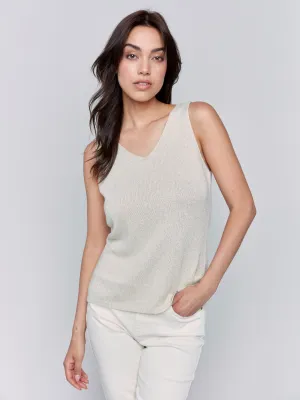 Fashion Knit Layer fuzzy texture Metallic Lurex Knit Cami - Gold